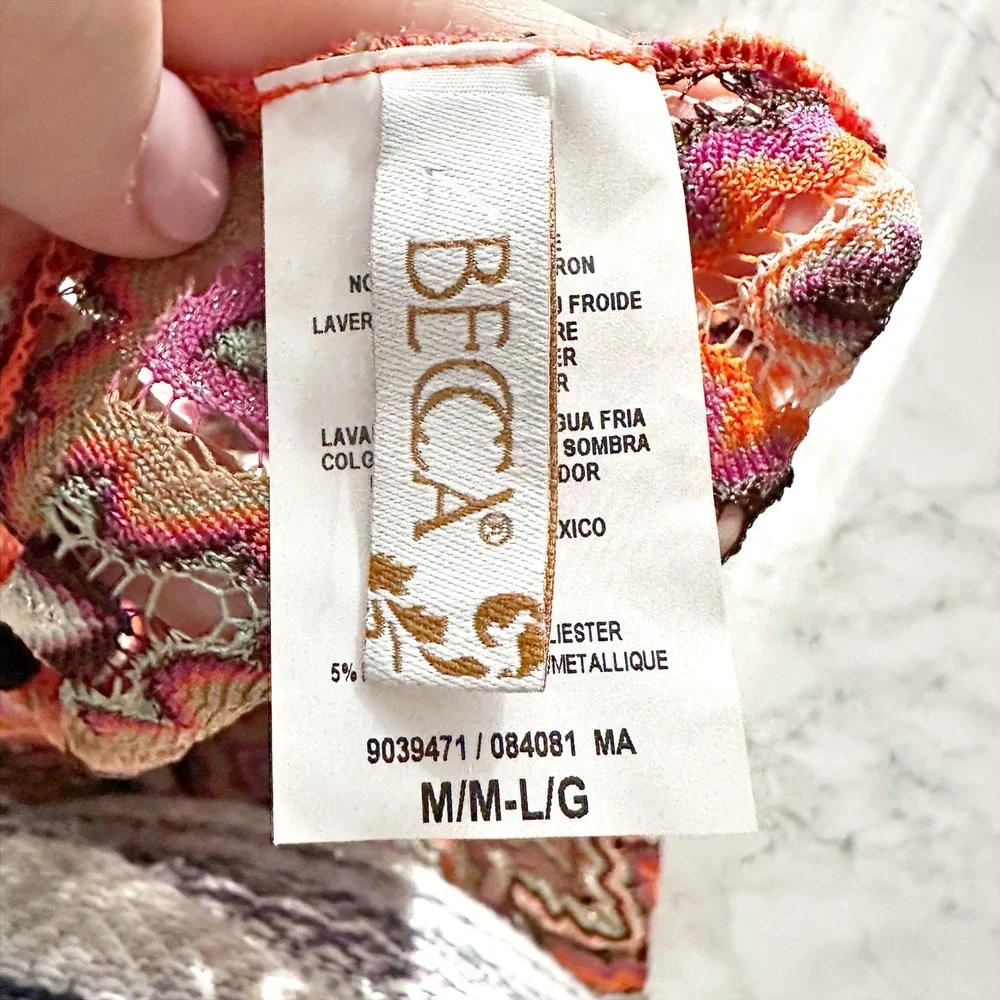 BECCA Sundown Crochet Knit Tunic Metallic Sheer Beach Cover Up Women's‎ Size M/L